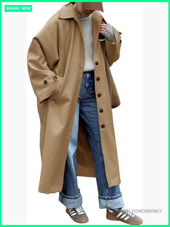 Jackets & Blazers - Long Trench Coat Single Breasted Oversized Windproof Classic Lapel Overcoat